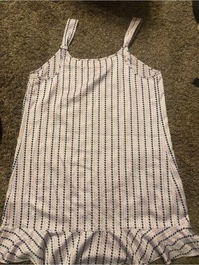 kate spade Pink and Navy Striped Ruffle-Hem Camisole